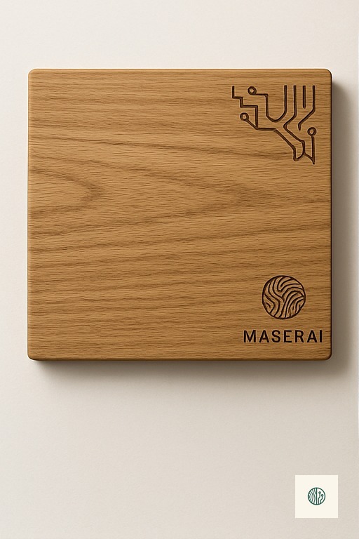 Frühstücksbrett Holz graviert mit Maserai Logo
